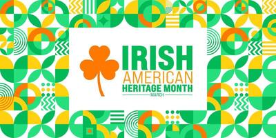 march is Irish American Heritage Month geometric shape pattern background with clover leaf plant design template. use to background, banner, placard, card, and poster design template. vector