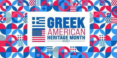 March is Greek American Heritage Month background design template with Greek and USA flag concept. use to background, banner, placard, card, and poster design template. vector illustration.