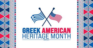 March is Greek American Heritage Month background design template with Greek and USA flag concept. use to background, banner, placard, card, and poster design template. vector illustration.