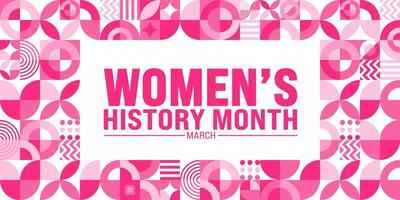 March is Womens History Month geometric shape pattern  background template with women vector and women icon sign design. use to background, banner, placard, card, and poster design template.