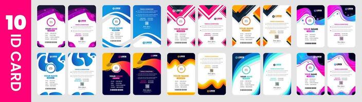 big mega Set of 10 corporate Modern office Identity Card or elegant business company id card design template. double sided business Company employee  id card design template bundle. vector