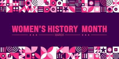 marzo es De las mujeres historia mes geométrico forma modelo antecedentes modelo con mujer vector y mujer icono firmar diseño. utilizar a fondo, bandera, cartel, tarjeta, y póster diseño modelo.