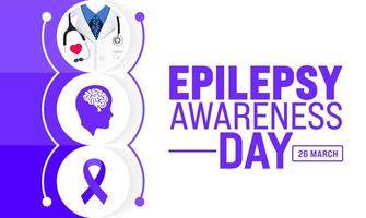 marzo es epilepsia conciencia día o púrpura día antecedentes modelo. fiesta concepto. utilizar a fondo, bandera, cartel, tarjeta, y póster diseño modelo con texto inscripción y estándar color. vector