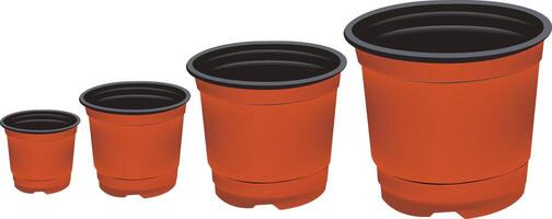 Set of graduated orange plant pots vector