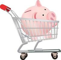 shopping cart transports piggy bank shape pink pig- vector