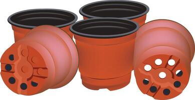 Set of terracotta plant pots in different angles for gardening design use vector