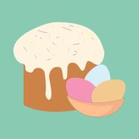 Easter, happy Easter, cake, pastries, cakes with icing and sprinkles. Easter egg, colored eggs in a cup vector