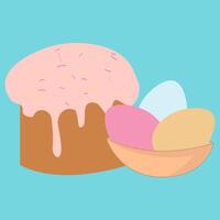 Easter, happy Easter, cake, pastries, cakes with icing and sprinkles. Easter egg, colored eggs in a cup vector