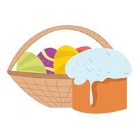 Easter, happy Easter, Easter egg basket, Easter cake with icing. Easter egg, painted eggs. vector
