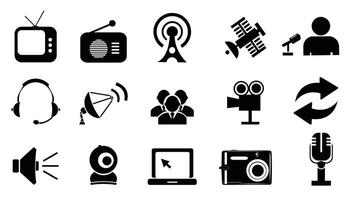 colección de vector masa medios de comunicación iconos, masa medios de comunicación contorno iconos vector información canal símbolo