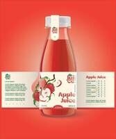 Apple juice in glass bottle. Red Apple. Vector illustration in 3d style. with a label ready to be marketed