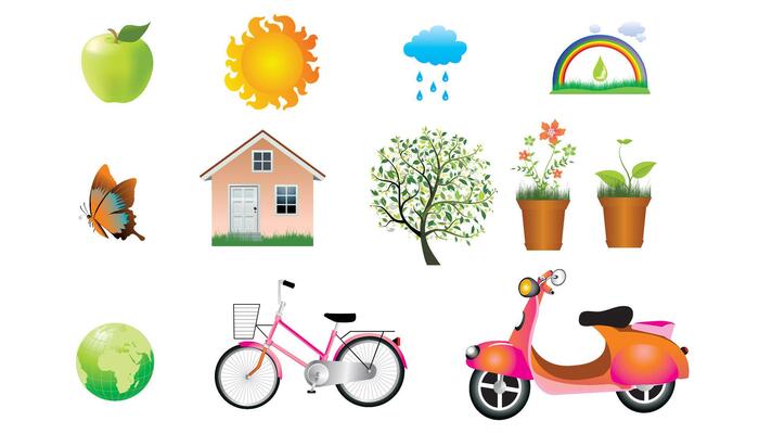 environment around us. various environmental and vehicle icons