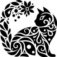 detailed cat design with a unique combination of batik motifs vector