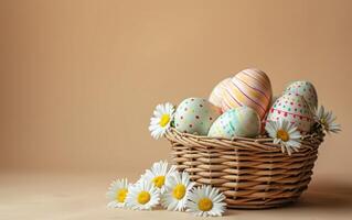 AI generated Easter Basket in the Midst of Daisies photo