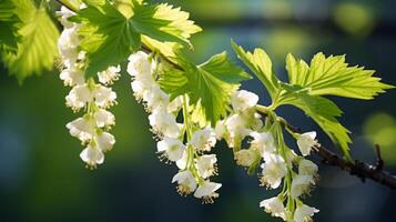 AI generated Spring Blossoms, Delicate White Flowers on Branch photo