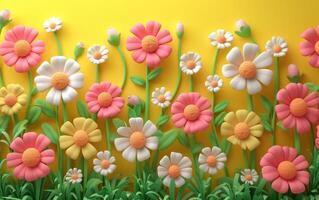 AI generated 3D Spring Flowers Bloom on Yellow Background photo