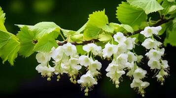 AI generated Spring Blossoms, Delicate White Flowers on Branch photo