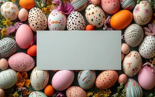 AI generated Creative Easter Egg Display with Space for Text photo