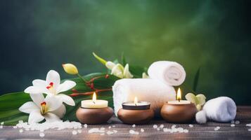 AI generated Relaxing Spa Ambiance with Candles and Flowers photo