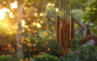 AI generated Golden Wind Chimes at Sunset photo