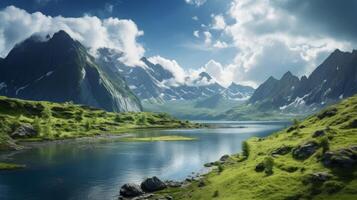 AI generated Majestic Mountains Reflecting on Calm Lake photo