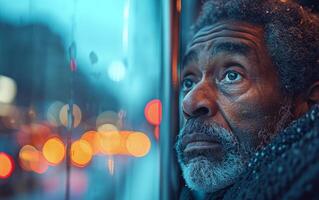 AI generated Elderly Man Contemplating Life at Dusk photo