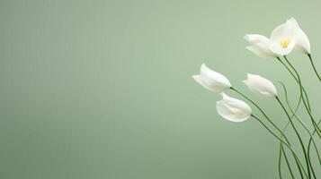 ai generado elegante blanco tulipanes en suave verde antecedentes foto