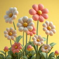 AI generated 3D Spring Flowers Bloom on Yellow Background photo