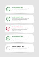 Modern checklist ui card element design with active, inactive, and error state vector