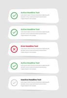 Modern checklist ui card element design with active, inactive, and error state vector