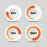 Circular gradient loading indicator or progress bar set with percentage for user interface vector