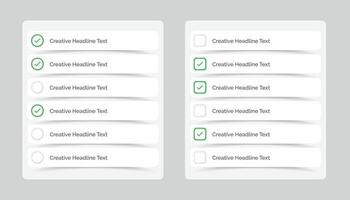 Simple multiple choice checklist ui template with curve shadow vector