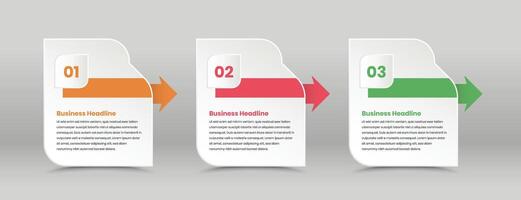 Business report visualization three steps text presentation infographic layout with arrow vector