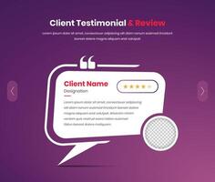 Simple client testimonial and review template with speech bubble shape vector