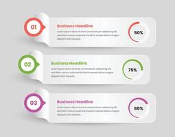 Tres pasos minimalista moderno infografía modelo con circular Progreso grafico y por ciento vector