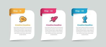 Three steps modern business process presentation infographic template design with icon vector