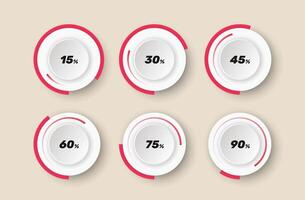 Circular modern progress bar set with loading percentage for user interface vector