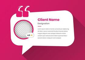 Minimalist client feedback template with image placeholder on speech bubble shape vector