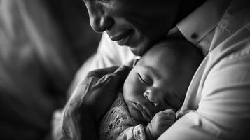 AI generated Parental Bonding, tender moment of a parent cradling their newborn baby in their arms, background image, generative AI photo