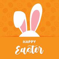 Happy Easter card with easter eggs garland and rabbit. Simple vector decoration