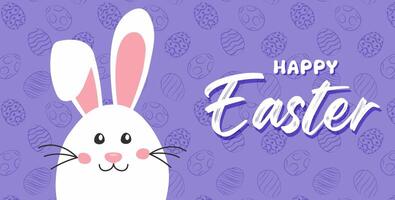 Happy Easter card with easter eggs garland and rabbit. Simple vector decoration