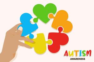 corazones juntos rompecabezas . mundo autismo conciencia día. símbolo de autismo. médico plano ilustración. salud cuidado vector