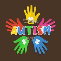 Colorful hands together .World autism awareness day. Colorful puzzle vector design sign. Symbol of autism. Medical flat illustration. Health care