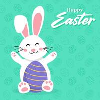 Happy Easter card with easter eggs garland and rabbit. Simple vector decoration