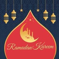 Ramadan Kareem with Mosque and Lantern Vector Design Template. Ramadhan background, Eid ul Fitr background, Islamic new year background greeting card