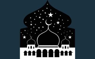 Ramadán kareem vector ilustración. islámico saludo tarjeta, póster, bandera. mezquita silueta y creciente antecedentes con marco. eid Mubarak
