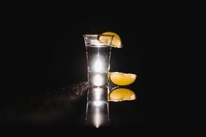 tequila with lime on a dark background photo