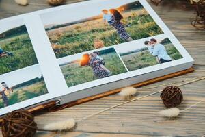 premium photo book, large size, natural wood cover, wedding photo book, family photo book, thick sheets, quality binding