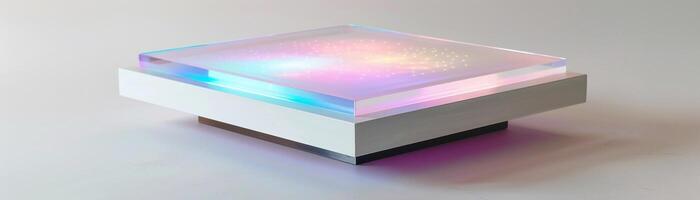 AI generated Interactive Light-Up Table, A coffee table with an embedded touch-sensitive surface that allows users to change the color of the lighting integrated within the table, generative AI photo