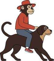 Monkey riding dog vector